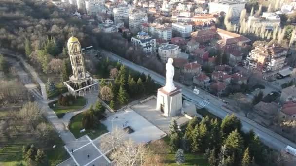Flygfoto Över Det Största Monumentet Jungfru Maria Världen Staden Haskovo — Stockvideo