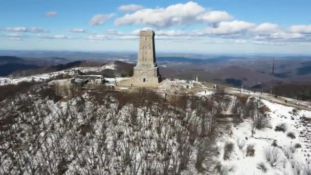 Shipka Bulgaria Enero 2021 Vista Aérea Del Monumento Libertad Shipka — Vídeos de Stock