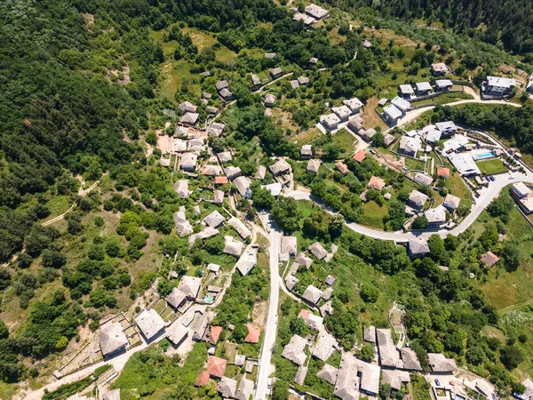 Vista Aérea Aldea Leshten Con Casas Auténticas Del Siglo Xix — Foto de Stock