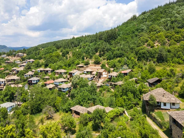 Luchtfoto Van Dorp Leshten Met Authentieke Negentiende Eeuwse Huizen Regio — Stockfoto