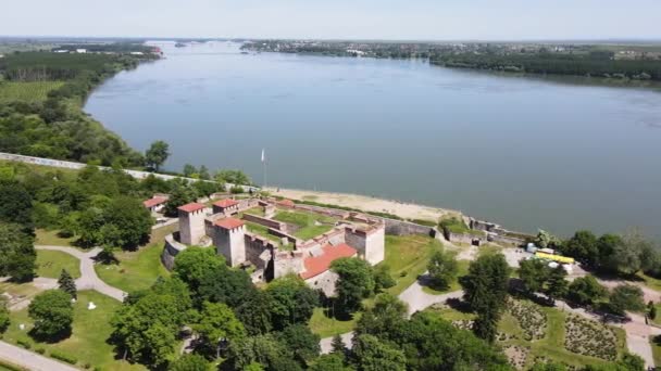 Luftaufnahme Der Festung Baba Vida Ufer Der Donau Der Stadt — Stockvideo