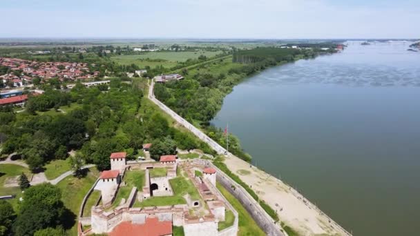 Vista Aérea Fortaleza Baba Vida Costa Del Río Danubio Ciudad — Vídeos de Stock