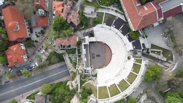 Luftaufnahme Der Ruinen Des Römischen Theaters Von Philippopolis Der Stadt — Stockvideo