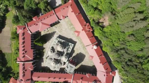 Удивительный Вид Воздуха Рильский Монастырь Кюстендил Болгария — стоковое видео