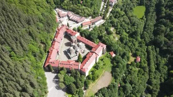 保加利亚Kyustendil地区Rila修道院令人惊叹的空中景观 — 图库视频影像