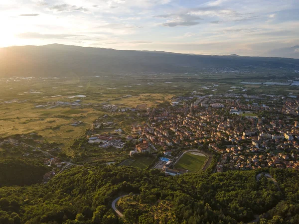 Incredibile Vista Sul Tramonto Aereo Della Città Petrich Regione Blagoevgrad — Foto Stock