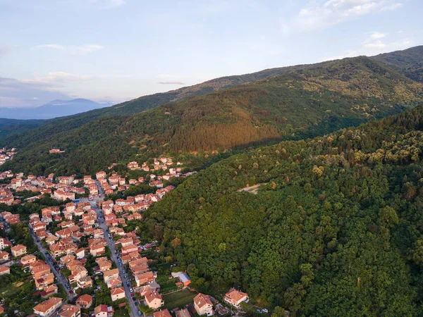 Erstaunliche Luftaufnahme Des Sonnenuntergangs Der Stadt Petrich Blagoevgrad Region Bulgarien — Stockfoto