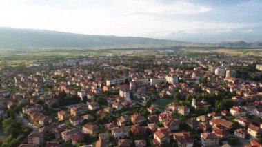 Bulgaristan 'ın Petrich, Blagoevgrad bölgesinin hava gün batımı manzarası