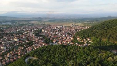 Bulgaristan 'ın Petrich, Blagoevgrad bölgesinin hava gün batımı manzarası