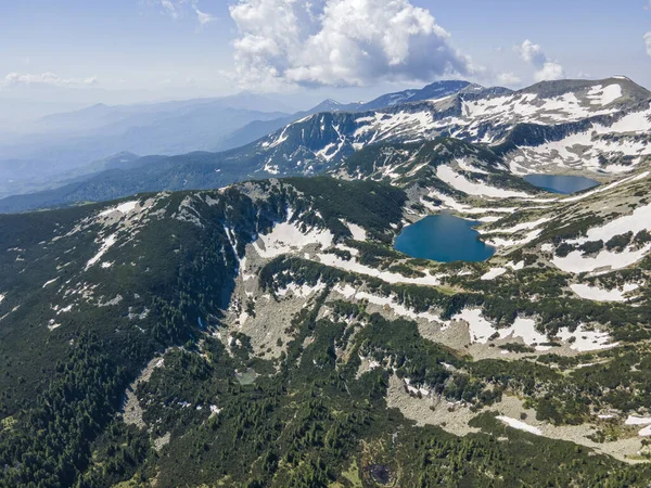 Καταπληκτική Αεροφωτογραφία Των Λιμνών Kremenski Και Της Κορυφής Dzhano Pirin — Φωτογραφία Αρχείου