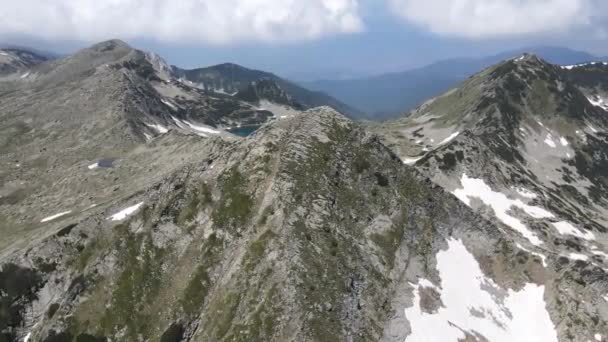 Incrível Vista Aérea Muratov Pico Vlahini Gergiyski Lagos Pirin Mountain — Vídeo de Stock