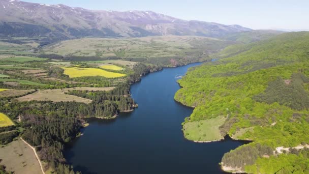 Flygfoto Över Dushantsi Reservoir Sredna Gora Mountain Sofia Region Bulgarien — Stockvideo