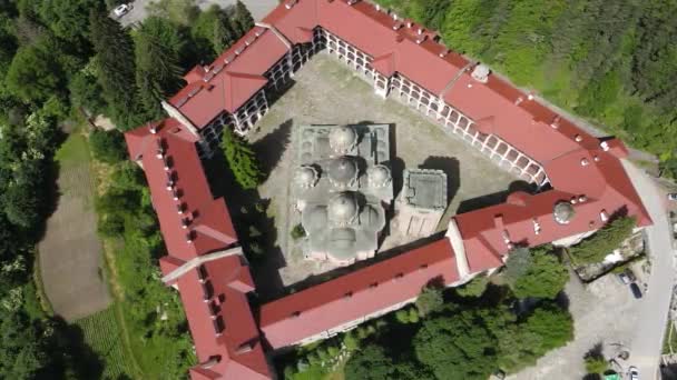 Amazing Aerial View Rila Monastery Kyustendil Region Bulgarije — Stockvideo