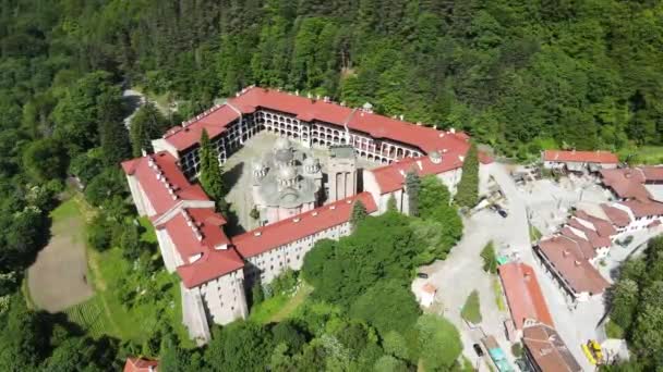 Increíble Vista Aérea Del Monasterio Rila Región Kyustendil Bulgaria — Vídeos de Stock