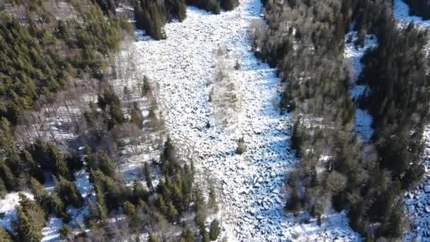 Flygfoto Vinter Syn Stone River Känd Som Zlatnite Mostove Golden — Stockvideo