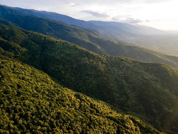 Aerial Sunset Kilátás Belasitsa Mountain Közelében Város Petrich Bulgária — Stock Fotó