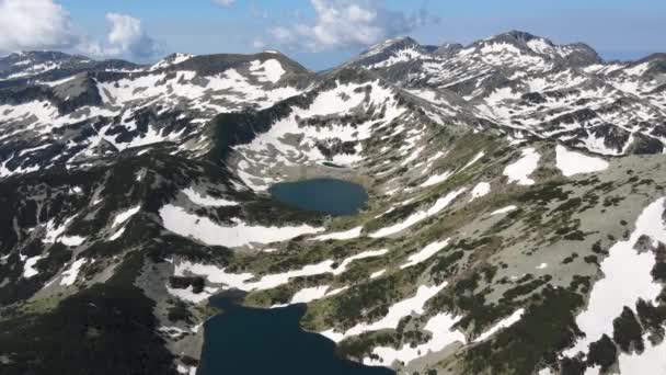 Incrível Vista Aérea Lagos Kremenski Dzhano Pico Pirin Mountain Bulgária — Vídeo de Stock