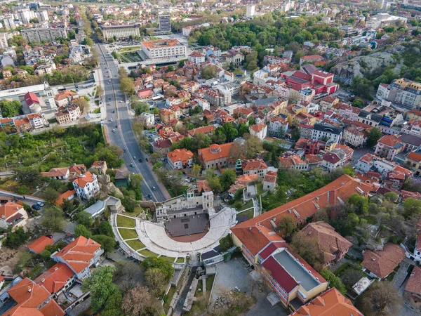 Vista Aérea Das Ruínas Teatro Romano Filipópolis Cidade Plovdiv Bulgária — Fotografia de Stock