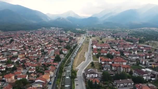 Widok Lotu Ptaka Słynny Ośrodek Narciarski Bansko Obwód Blagojewski Bułgaria — Wideo stockowe