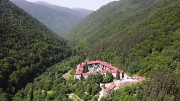 Удивительный Вид Воздуха Рильский Монастырь Кюстендил Болгария — стоковое видео