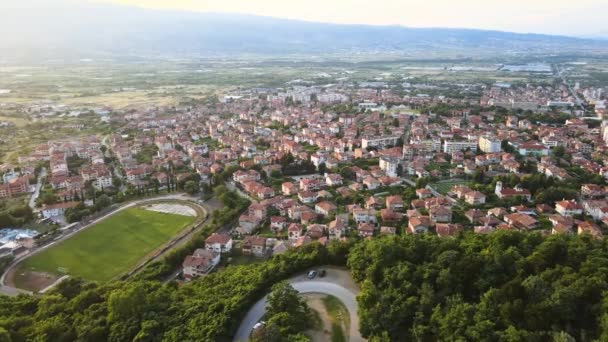 Vista Aérea Pôr Sol Cidade Petrich Região Blagoevgrad Bulgária — Vídeo de Stock