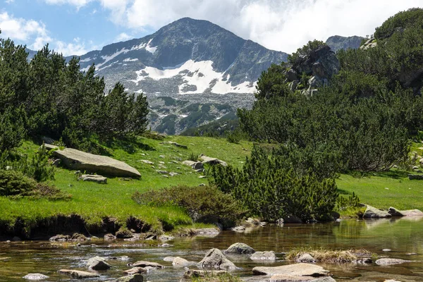 Landscape Dengan Gunung Sungai Dan Banderishki Chukar Peak Pirin Mountain — Stok Foto
