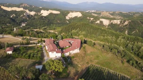 Aerial View Rozhen Monastery Nativity Mother God Blagoevgrad Region Bulgaria — Stock Video
