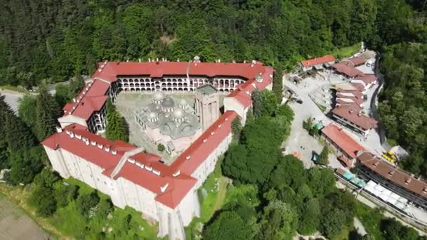 Increíble Vista Aérea Del Monasterio Rila Región Kyustendil Bulgaria — Vídeos de Stock