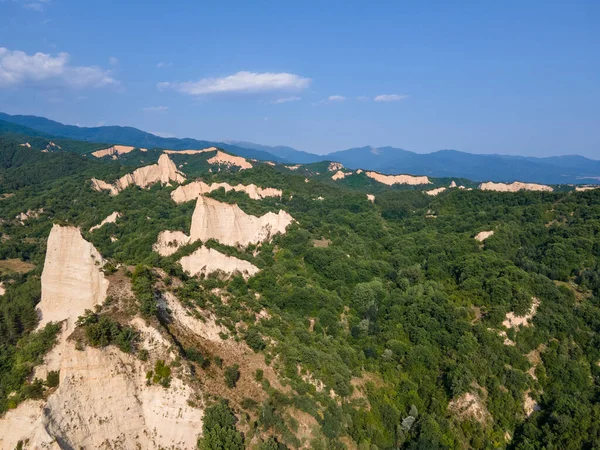 Légi Naplemente Kilátás Rozhen Homok Piramisok Blagoevgrad Régió Bulgária — Stock Fotó