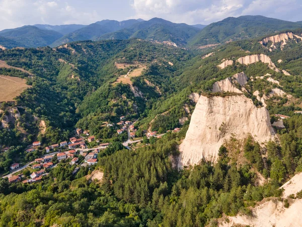 Légi Naplemente Kilátás Rozhen Homok Piramisok Blagoevgrad Régió Bulgária — Stock Fotó