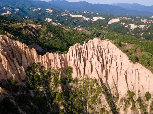 Légi Naplemente Kilátás Rozhen Homok Piramisok Blagoevgrad Régió Bulgária — Stock Fotó