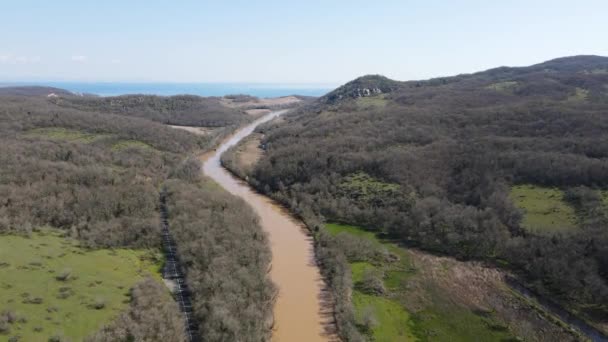 Flygfoto Över Floden Ropotamo Arkutino Regionen Burgasregionen Bulgarien — Stockvideo