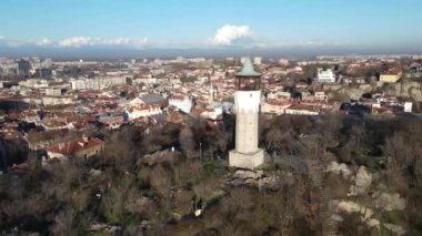 PLOVDIV, BULGARIA - DECEMBER 28, 2020: Aerial view of center of City of Plovdiv, Bulgaria 