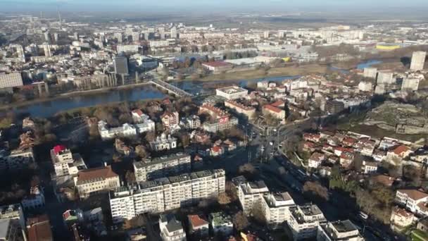 Plovdiv Bulgaria December 2020 Aerial View Center City Plovdiv Bulgaria — Stock video