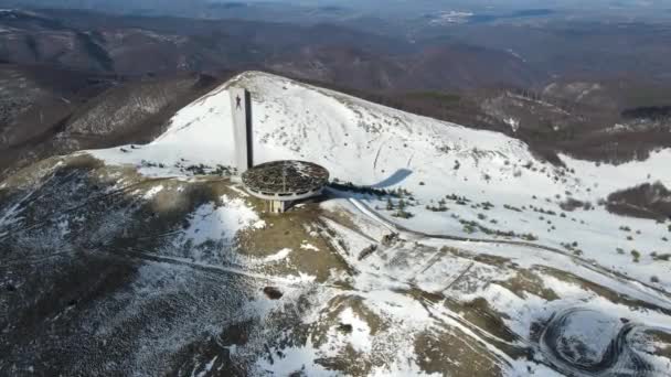 Buzludha Bulgaria January 2021 Pemandangan Udara Rumah Peringatan Terbengkalai Partai — Stok Video