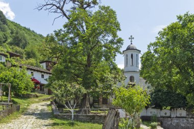 Otantik ondokuzuncu yüzyıl evleriyle Leshten Köyü, Blagoevgrad Bölgesi, Bulgaristan