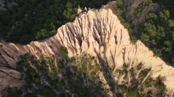 Légi Naplemente Kilátás Rozhen Homok Piramisok Blagoevgrad Régió Bulgária — Stock videók