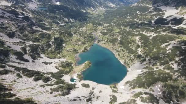 Increíble Vista Aérea Del Lago Fish Banderitsa Montaña Pirin Bulgaria — Vídeos de Stock