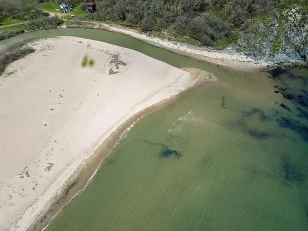 Flygfoto Våren Syn Silistar Stranden Nära Byn Rezovo Burgas Region — Stockfoto