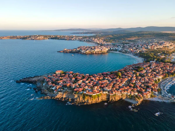 Úžasný Pohled Západ Slunce Staré Město Sozopol Burgas Region Bulharsko — Stock fotografie