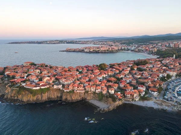 Vista Aérea Surpreendente Por Sol Cidade Velha Sozopol Região Burgas — Fotografia de Stock