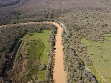 Bulgaristan 'ın Burgaz Bölgesi Arkutino bölgesindeki Ropotamo nehrinin hava manzarası