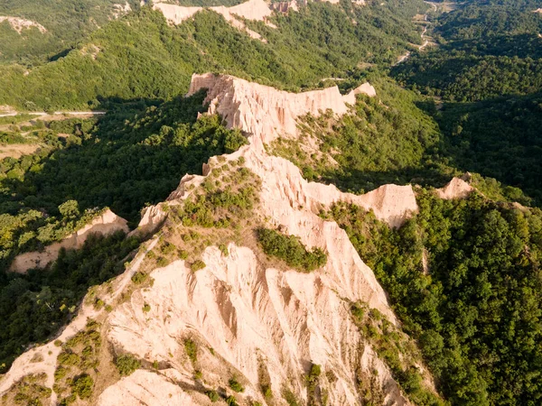 Légi Naplemente Kilátás Rozhen Homok Piramisok Blagoevgrad Régió Bulgária — Stock Fotó