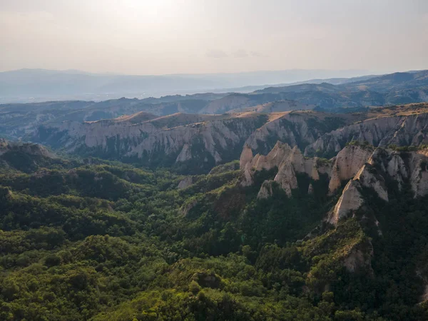 Légi Naplemente Kilátás Rozhen Homok Piramisok Blagoevgrad Régió Bulgária — Stock Fotó