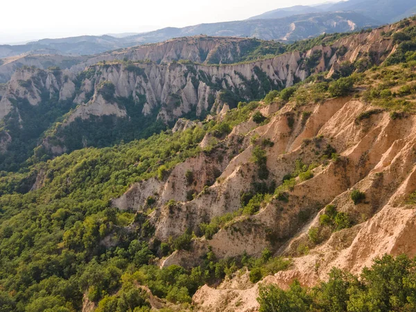 Légi Naplemente Kilátás Rozhen Homok Piramisok Blagoevgrad Régió Bulgária — Stock Fotó