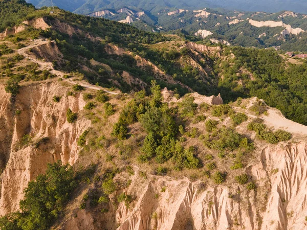 Légi Naplemente Kilátás Rozhen Homok Piramisok Blagoevgrad Régió Bulgária — Stock Fotó