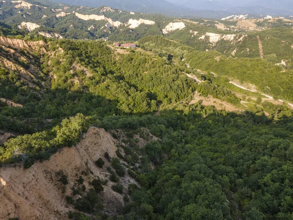 Légi Naplemente Kilátás Rozhen Homok Piramisok Blagoevgrad Régió Bulgária — Stock Fotó