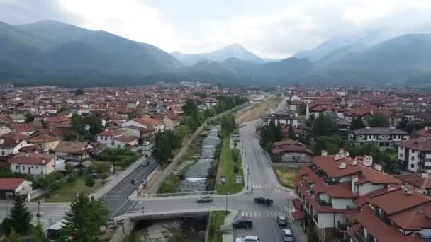 Flygfoto Över Berömda Skidorten Bansko Blagoevgrad Region Bulgarien — Stockvideo