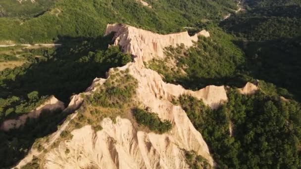 Aerial Sunset View Rozhen Sand Pyramids Blagoevgrad Region Bulgaria — Stock Video