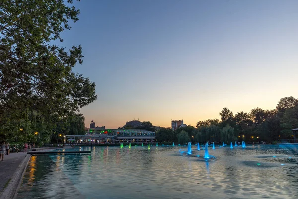 Plovdiv Bulgária Agosto 2021 Vista Pôr Sol Das Fontes Cantoras — Fotografia de Stock